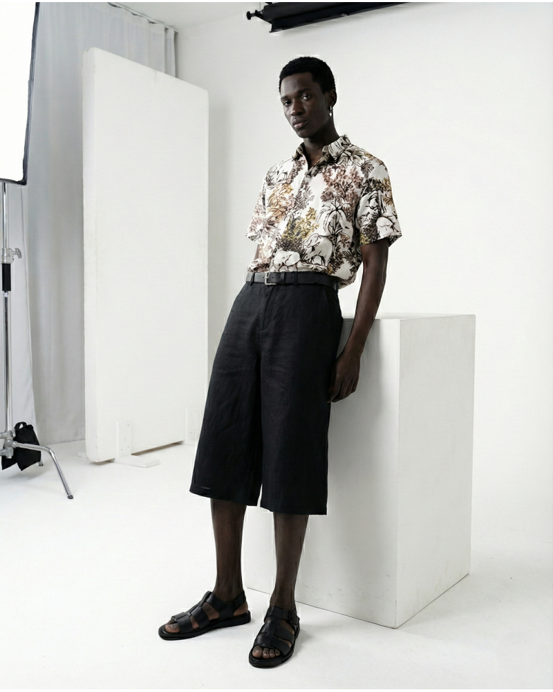 Leinen-Baumwollhemd mit Safariprint