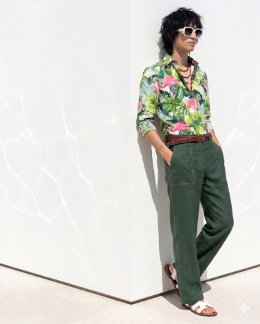 Baumwollhemd mit Flamingoprint