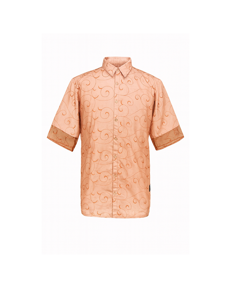 Braunes Hemd mit Chiffonbesatz