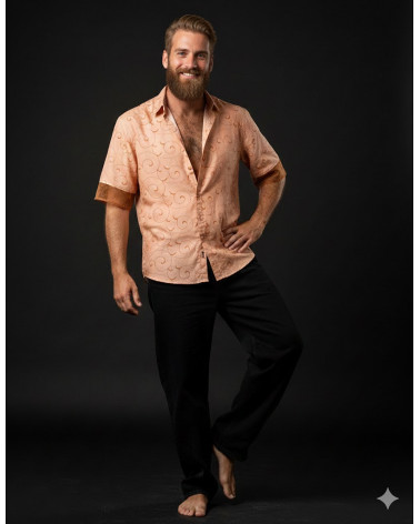 Braunes Hemd mit Chiffonbesatz